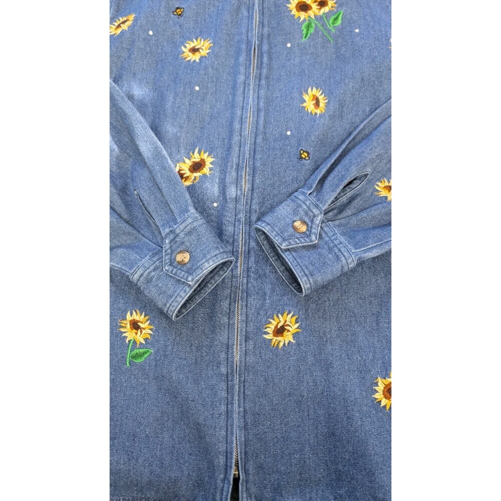 Quaker Factory Denim Jacket Embroidered Sunflowers And Bees Medium - Picture 10 of 12